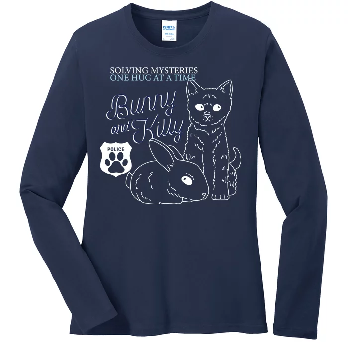 Bunny Kitty Police Solving Mysteries One Hug At A Time Ladies Long Sleeve Shirt