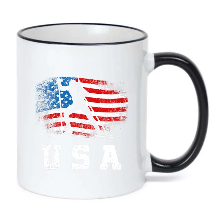 Biathlon USA! Patriotic Skiing And Rifle Shooting Black Color Changing Mug