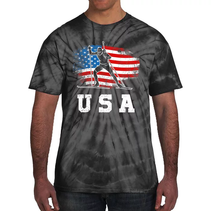 Biathlon USA! Patriotic Skiing And Rifle Shooting Tie-Dye T-Shirt