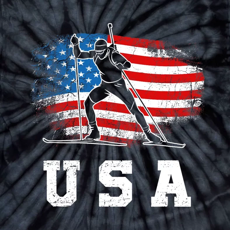 Biathlon USA! Patriotic Skiing And Rifle Shooting Tie-Dye T-Shirt