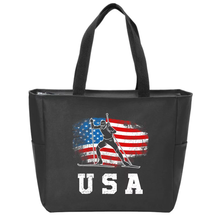 Biathlon USA! Patriotic Skiing And Rifle Shooting Zip Tote Bag