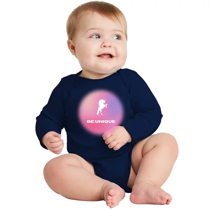 Be Unique Pink Unicorn Baby Long Sleeve Bodysuit