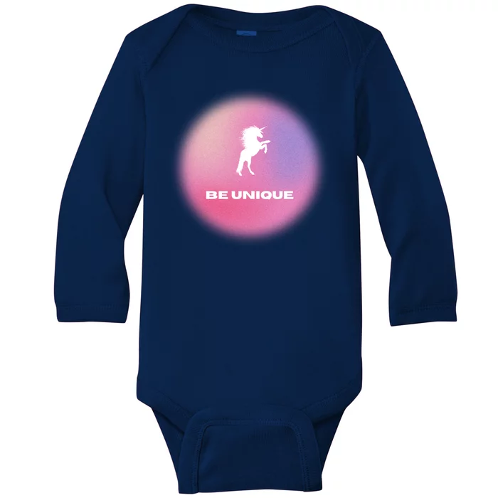 Be Unique Pink Unicorn Baby Long Sleeve Bodysuit