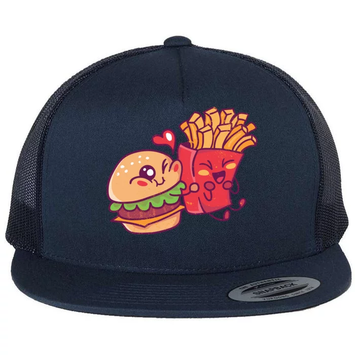 Burger Loves Fries Flat Bill Trucker Hat