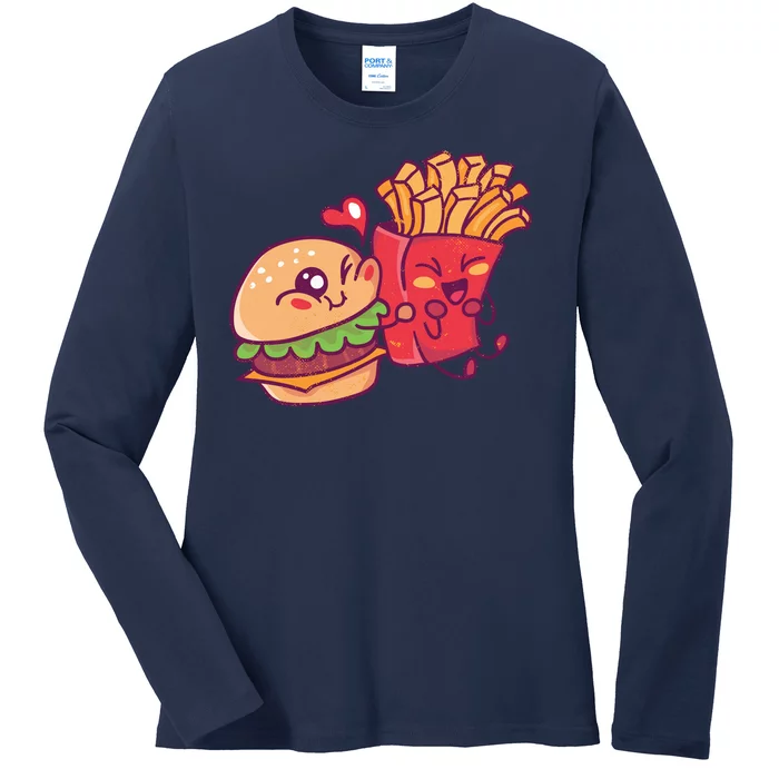 Burger Loves Fries Ladies Long Sleeve Shirt