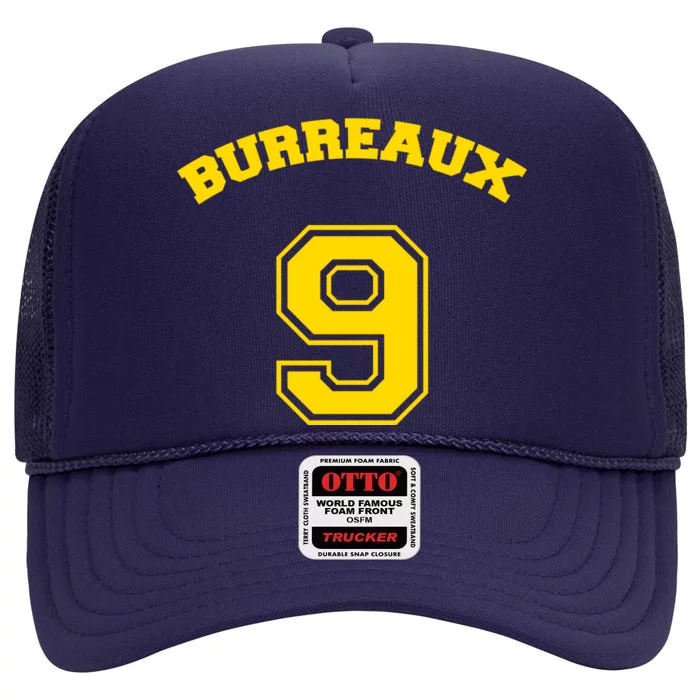 Burreaux Number 9 Louisiana Football Fan High Crown Mesh Trucker Hat