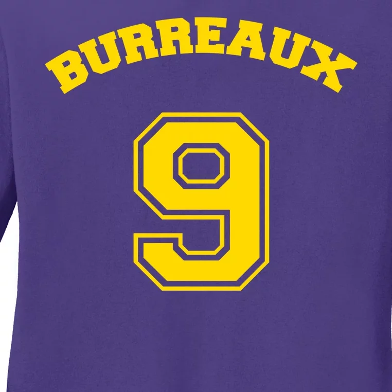 Burreaux Number 9 Louisiana Football Fan Ladies Long Sleeve Shirt