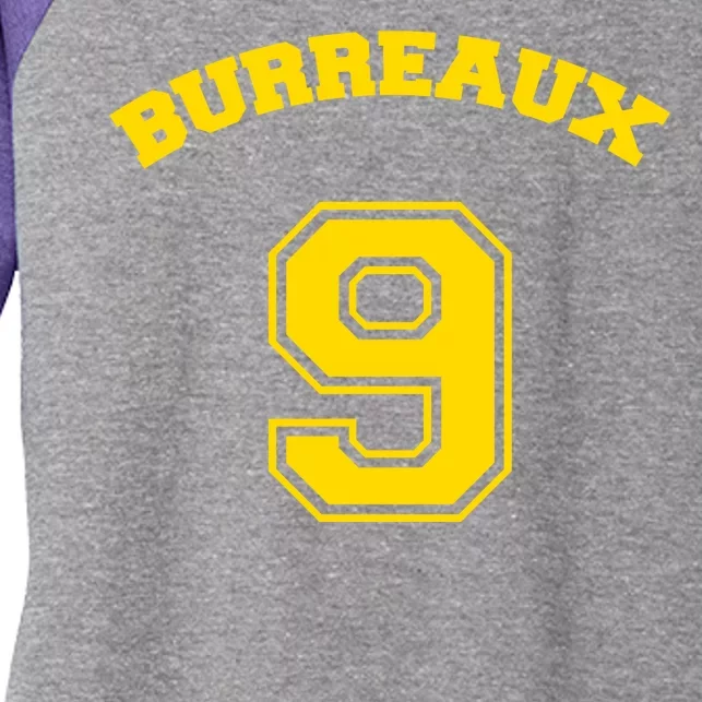 Burreaux Number 9 Louisiana Football Fan Women's Tri-Blend 3/4-Sleeve Raglan Shirt