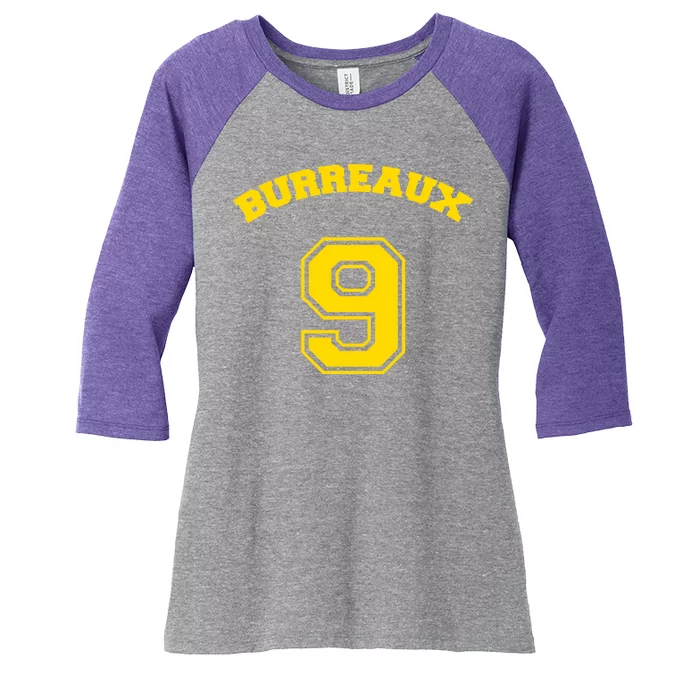 Burreaux Number 9 Louisiana Football Fan Women's Tri-Blend 3/4-Sleeve Raglan Shirt