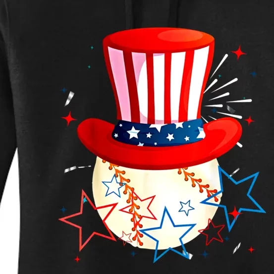 Baseball Uncle Sam 4th Of July American Flag Women's Pullover Hoodie