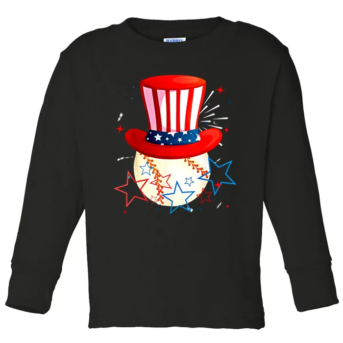 Baseball Uncle Sam 4th Of July American Flag Toddler Long Sleeve Shirt