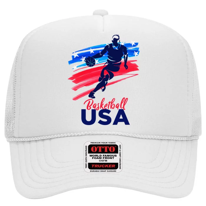 Basketball USA Support The Team Basketball Lover High Crown Mesh Trucker Hat