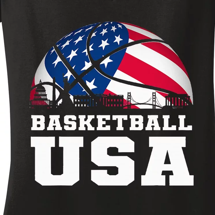 Basketball Usa Support Flag Women's V-Neck T-Shirt