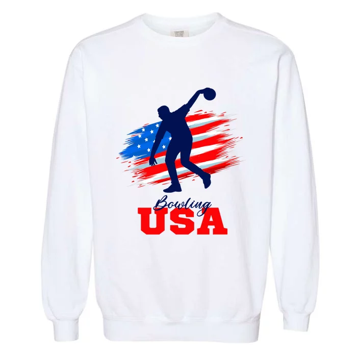 Bowling USA Support Team American Flag Bowling Sports Lover Premium Garment-Dyed Sweatshirt