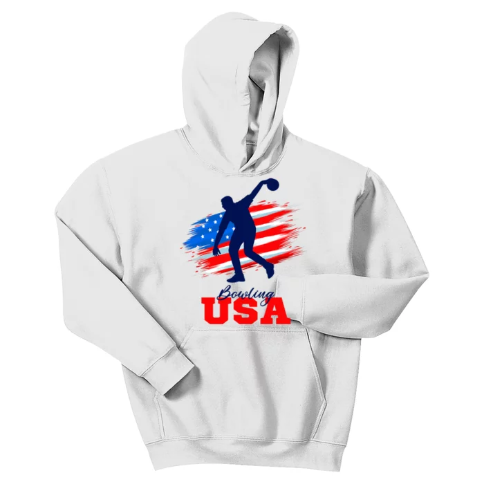 Bowling USA Support Team American Flag Bowling Sports Lover Premium Kids Hoodie