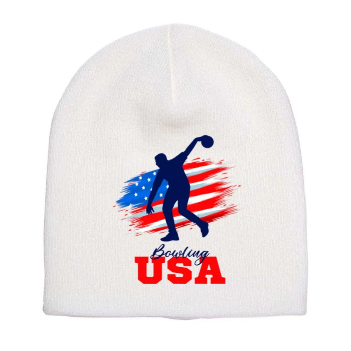 Bowling USA Support Team American Flag Bowling Sports Lover Premium Short Acrylic Beanie