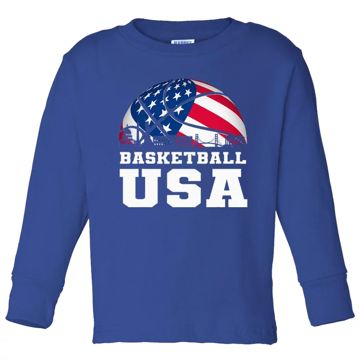 Basketball Usa Support The T.E.A.M U.S.A Flag Dream Toddler Long Sleeve Shirt