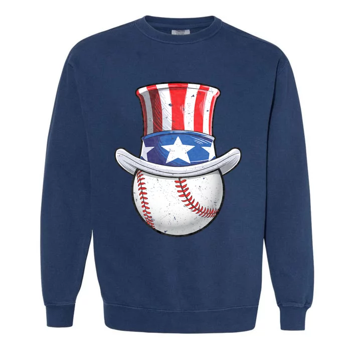 Baseball Uncle Sam 4th Of July American Flag Garment-Dyed Sweatshirt