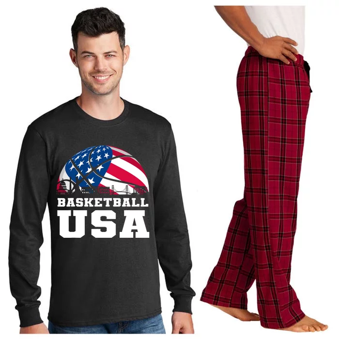 Basketball Usa Support The Team Design Usa Flag Dream Long Sleeve Pajama Set