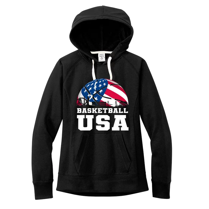 Basketball Usa Support The Team Design Usa Flag Dream Women's Fleece Hoodie