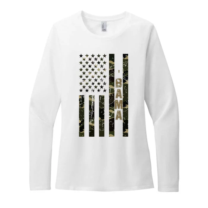 Bama United States Alabama Distressed Camo W Us Flag Womens CVC Long Sleeve Shirt