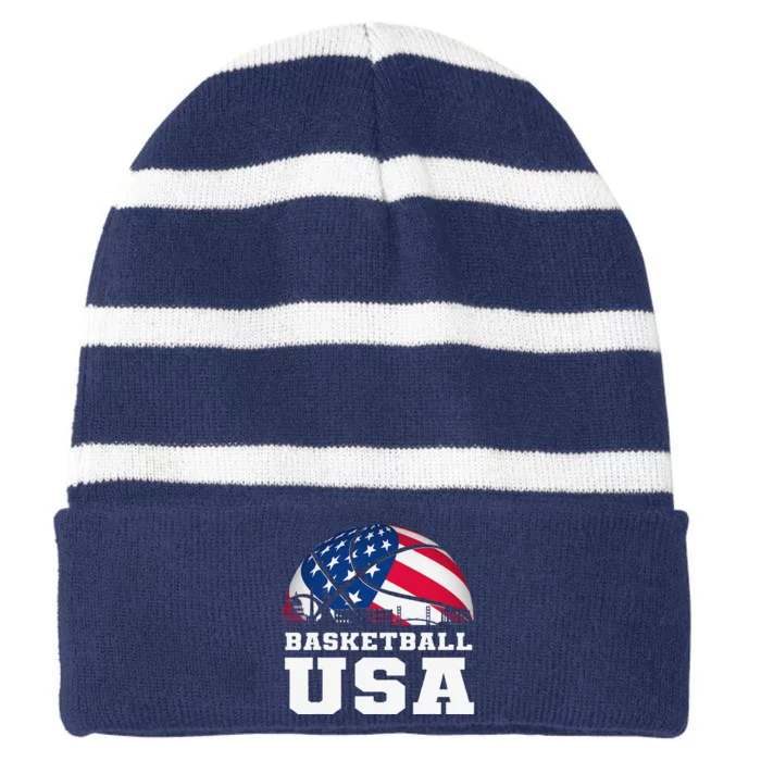 Basketball USA Support The Flag Dream Striped Beanie with Solid Band