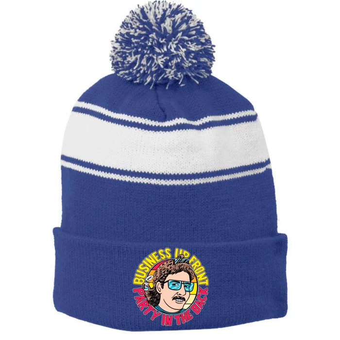 Business Up Front Party In The Back Stripe Pom Pom Beanie