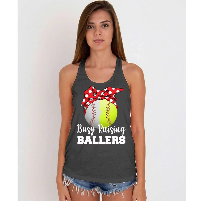 Busy Raising Ballers Women's Knotted Racerback Tank