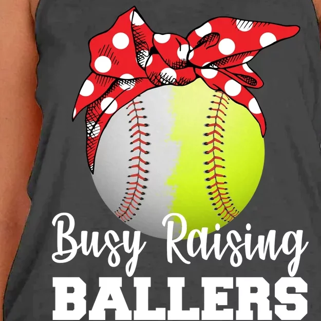 Busy Raising Ballers Women's Knotted Racerback Tank