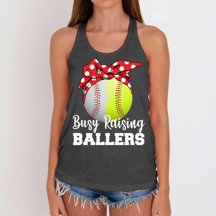 Busy Raising Ballers Women's Knotted Racerback Tank