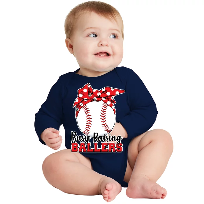 Busy Raising Ballers Baseball Parents Baby Long Sleeve Bodysuit