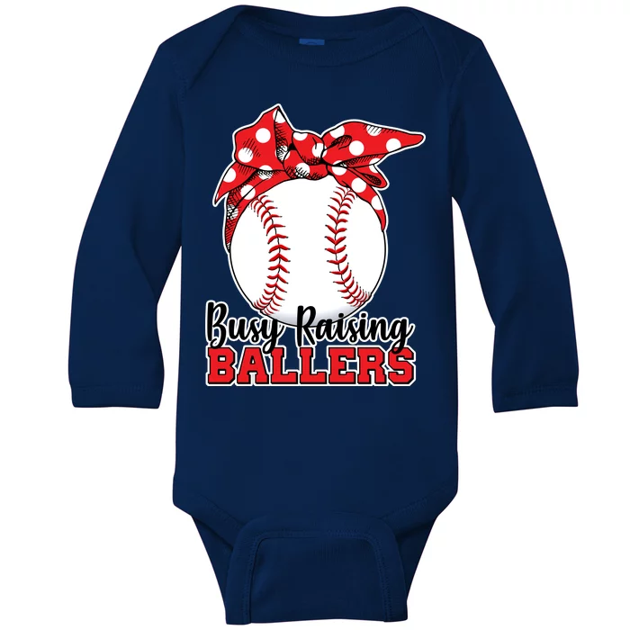 Busy Raising Ballers Baseball Parents Baby Long Sleeve Bodysuit