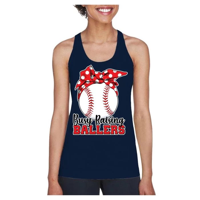 Busy Raising Ballers Baseball Parents Women's Racerback Tank