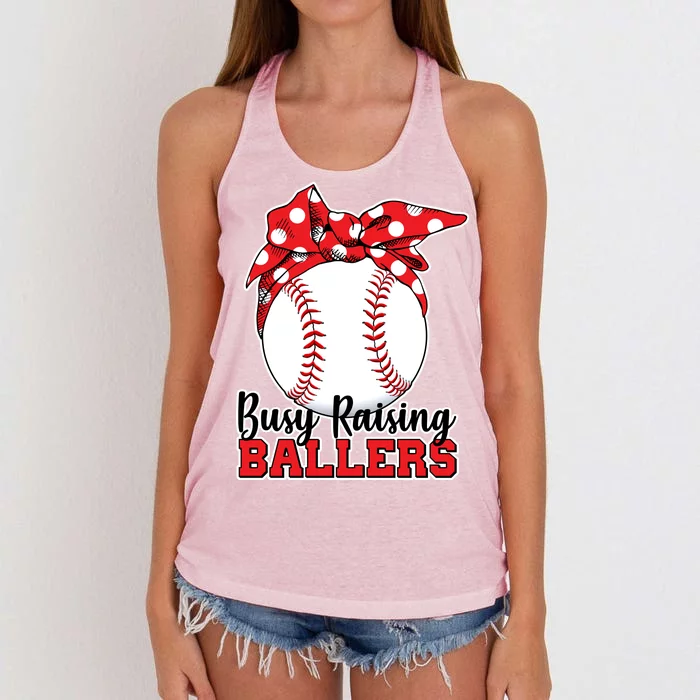 Busy Raising Ballers Baseball Parents Women's Knotted Racerback Tank