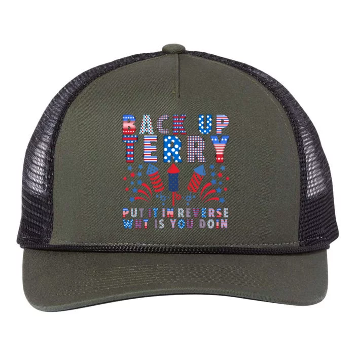 Back Up Terry Put It In Reverse Firework Funny 4th Of July Great Gift Retro Rope Trucker Hat Cap