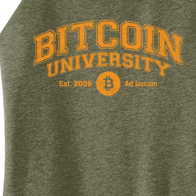 Bitcoin University To The Moon, Funny Distressed College BTC Women’s Perfect Tri Rocker Tank