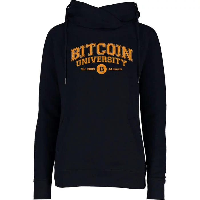 Bitcoin University To The Moon, Funny Distressed College BTC Womens Funnel Neck Pullover Hood