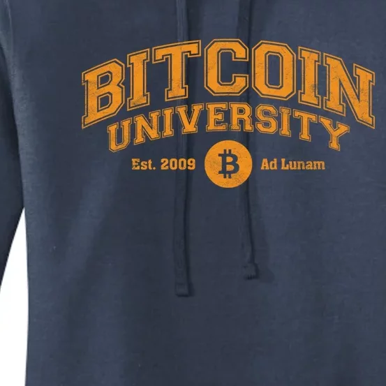 Bitcoin University To The Moon, Funny Distressed College BTC Women's Pullover Hoodie