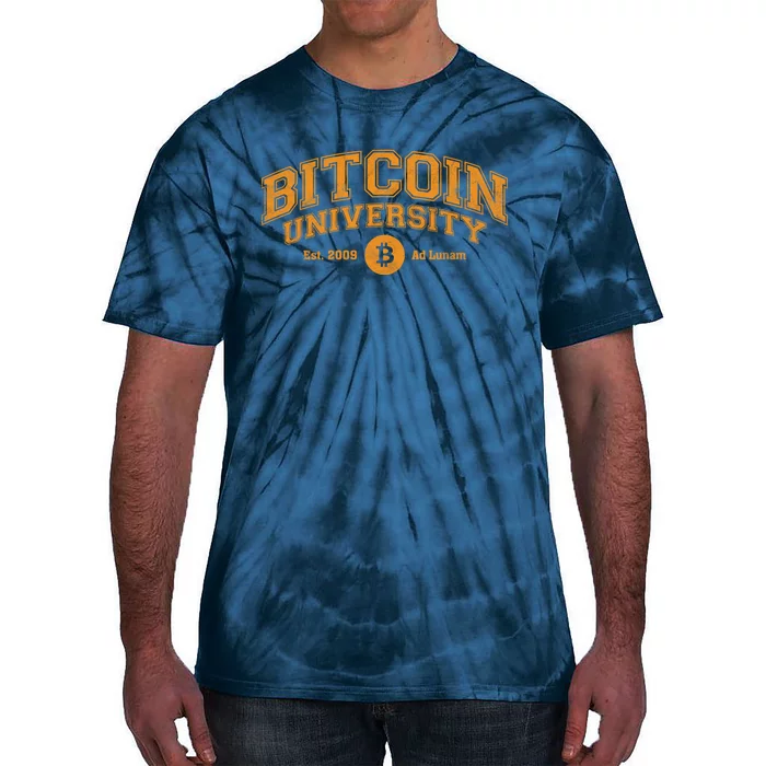 Bitcoin University To The Moon, Funny Distressed College BTC Tie-Dye T-Shirt