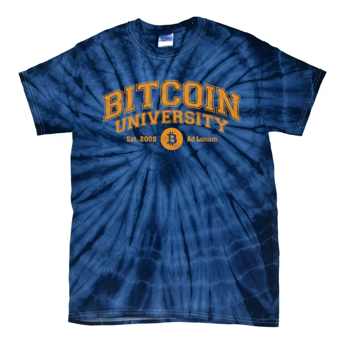 Bitcoin University To The Moon, Funny Distressed College BTC Tie-Dye T-Shirt