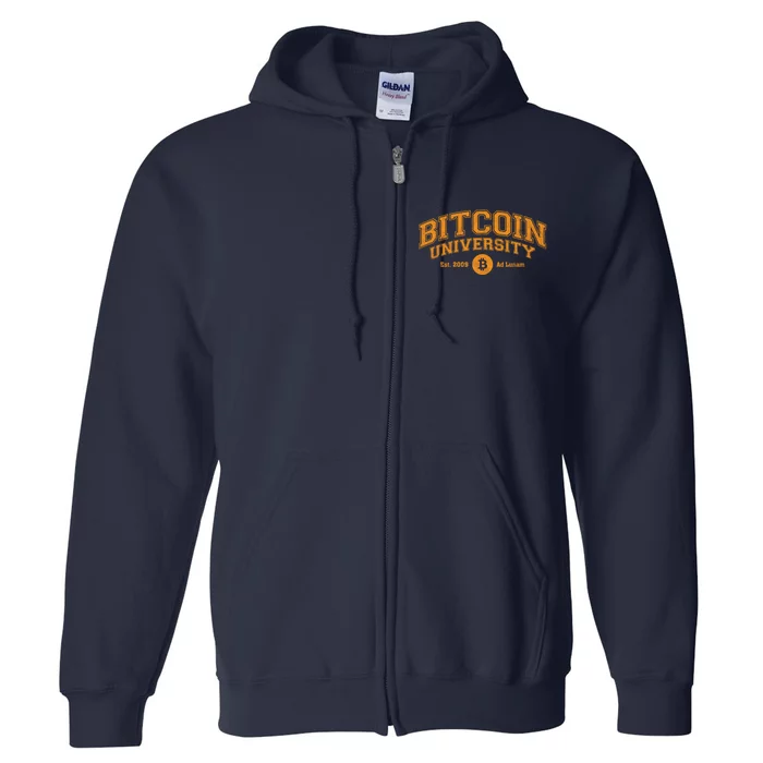 Bitcoin University To The Moon, Funny Distressed College BTC Full Zip Hoodie