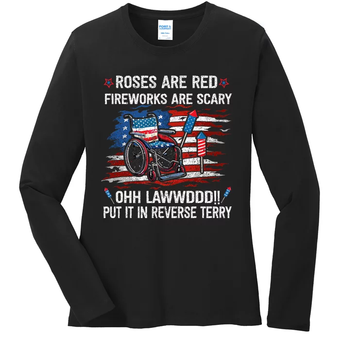 Back Up Terry Put It In Reverse Funny 4th Of July Distressed Ladies Long Sleeve Shirt