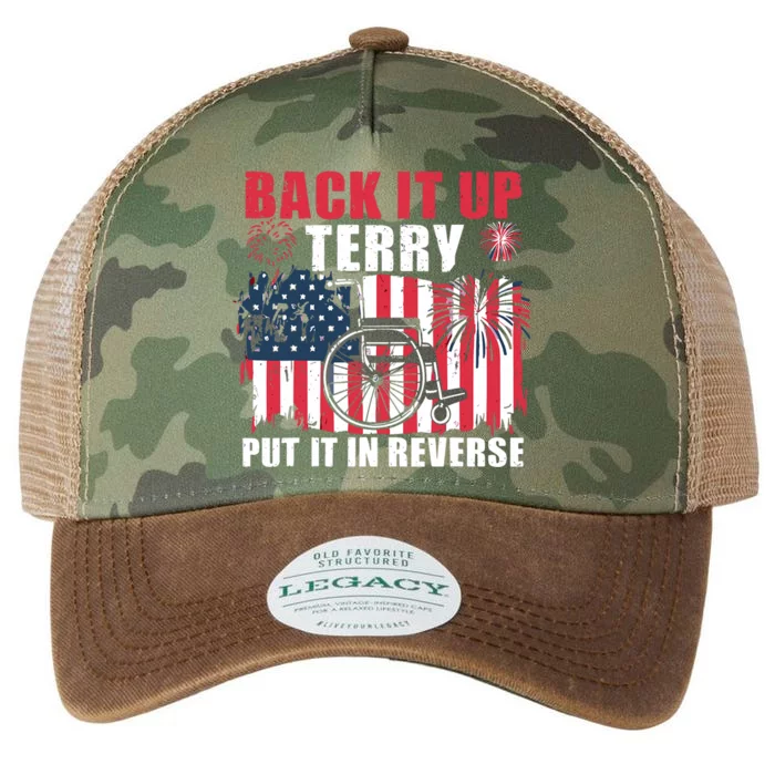 Back Up Terry Put It In Reverse Firework Funny 4th Of July America Flag Legacy Tie Dye Trucker Hat