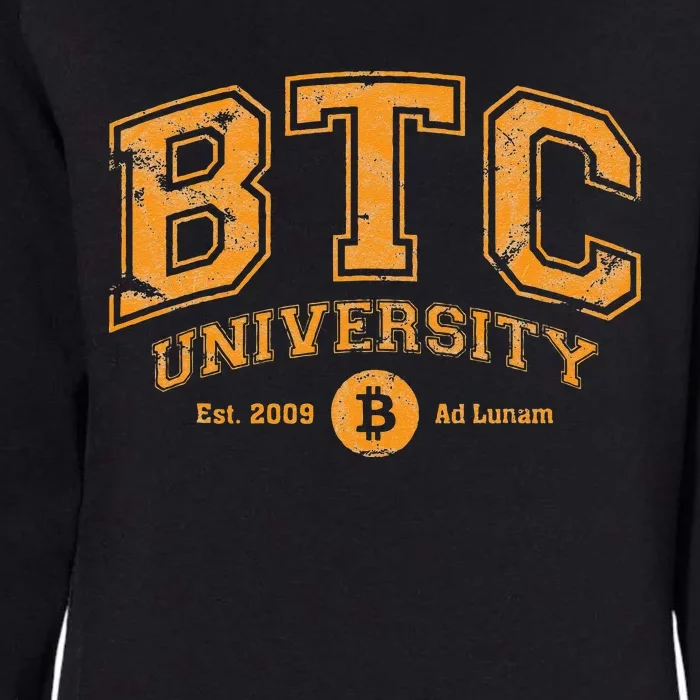 BTC University To The Moon Funny Distressed Bitcoin College Womens California Wash Sweatshirt