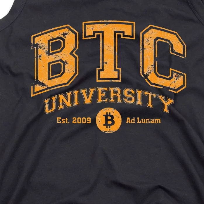 BTC University To The Moon Funny Distressed Bitcoin College Tank Top