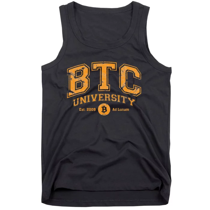 BTC University To The Moon Funny Distressed Bitcoin College Tank Top