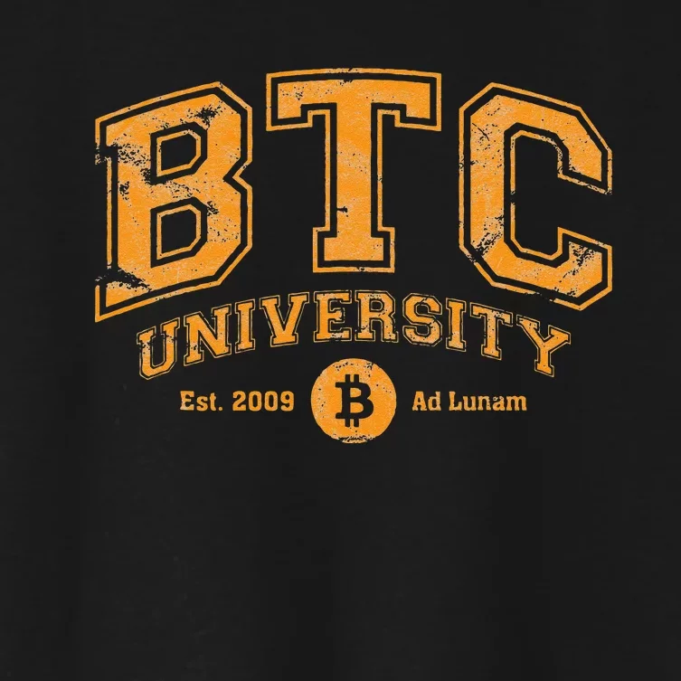 BTC University To The Moon Funny Distressed Bitcoin College Women's Crop Top Tee