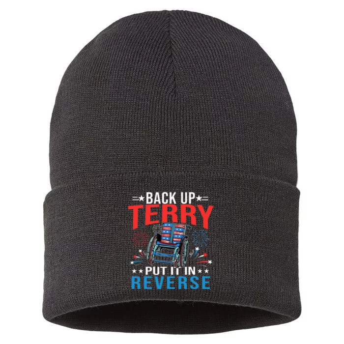 Back Up Terry Put It In Reverse Fireworks Funny 4th Of July Sustainable Knit Beanie