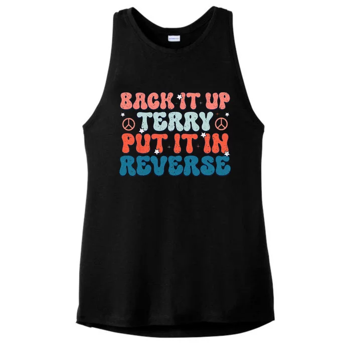 Back Up Terry Put It In Reverse Groovy Vintage 4th Of July Ladies Tri-Blend Wicking Tank