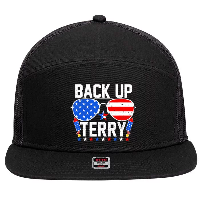 Back Up Terry Funny 4th Of July Us Flag Patriotic Fireworks 7 Panel Mesh Trucker Snapback Hat